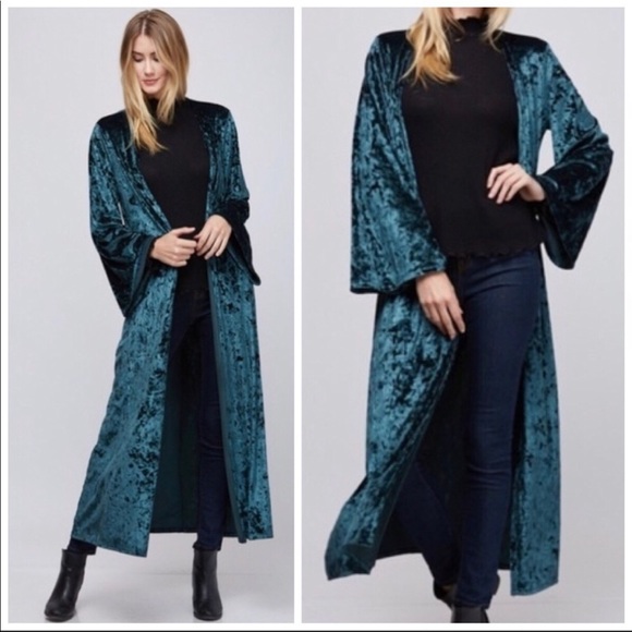 Kalli Collection Jackets & Blazers - GORGEOUS JADE VELVET VELOUR CARDIGAN DUSTER!!